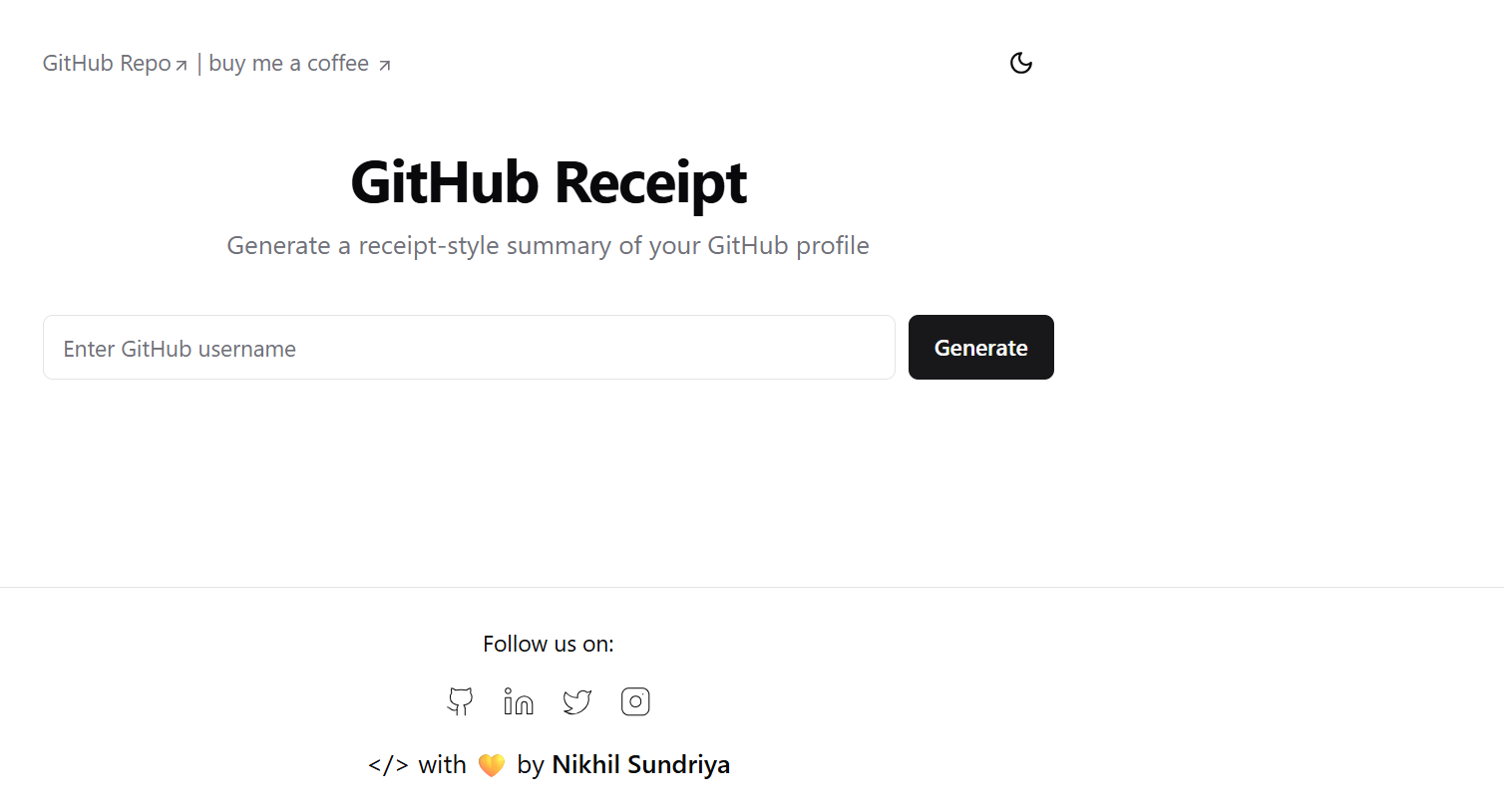 Github Receipt website preview image